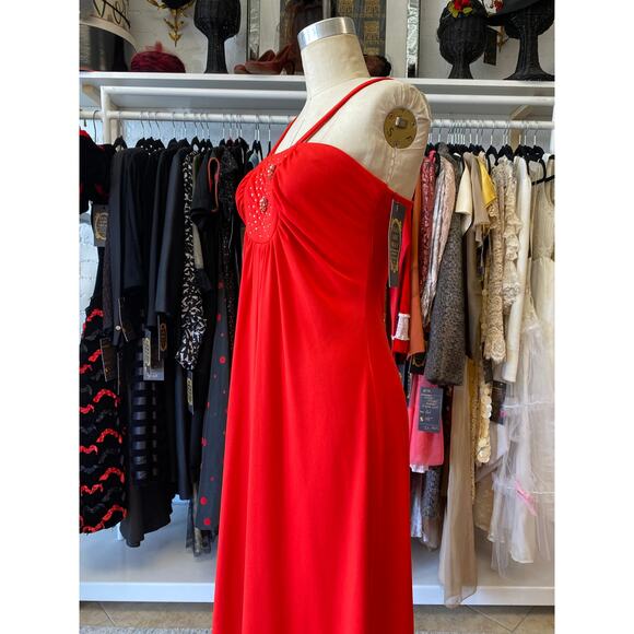 vintage 1970s red maxi dress with rhinestones and chiffon cape, s/m, mod holiday - Picture 8 of 10
